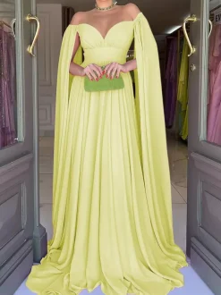 Evening Dress A-Line Sweetheart Neck Chiffon With Train Pleated Social Party Dresses