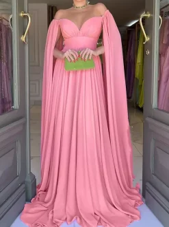 Evening Dress A-Line Sweetheart Neck Chiffon With Train Pleated Social Party Dresses