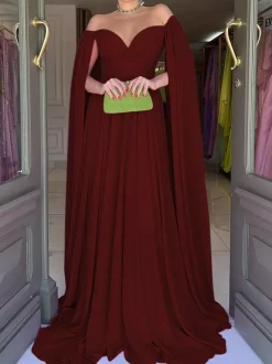 Evening Dress A-Line Sweetheart Neck Chiffon With Train Pleated Social Party Dresses