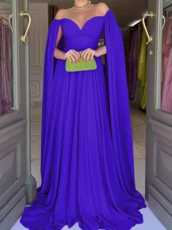 Evening Dress A-Line Sweetheart Neck Chiffon With Train Pleated Social Party Dresses