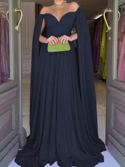 Evening Dress A-Line Sweetheart Neck Chiffon With Train Pleated Social Party Dresses