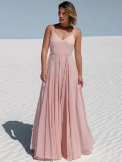 Evening Dress A-Line Sweetheart Neck Floor-Length Sleeveless Zipper Chiffon Formal Dinner Dresses