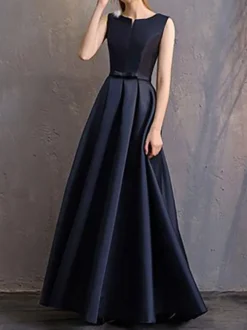 Evening Dress A-Line V-Neck Polyester Floor-Length Formal Party Dresses