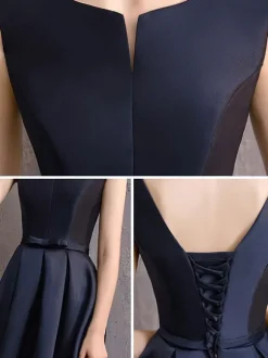 Evening Dress A-Line V-Neck Polyester Floor-Length Formal Party Dresses