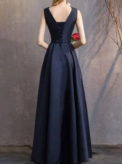 Evening Dress A-Line V-Neck Polyester Floor-Length Formal Party Dresses