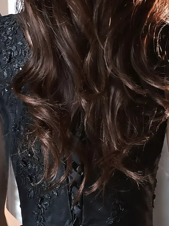 Evening Dress A-Line V-Neck Polyester Floor-Length Applique Formal Party Dresses