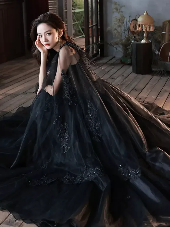 Evening Dress A-Line V-Neck Polyester Floor-Length Applique Formal Party Dresses