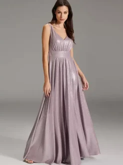 Evening Dress A-Line V-Neck Floor-Length Sash Formal Dinner Dresses