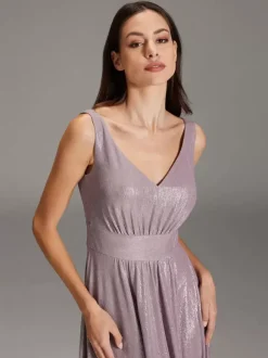 Evening Dress A-Line V-Neck Floor-Length Sash Formal Dinner Dresses