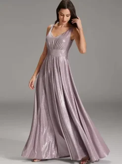 Evening Dress A-Line V-Neck Floor-Length Sash Formal Dinner Dresses