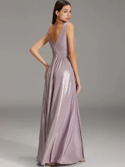 Evening Dress A-Line V-Neck Floor-Length Sash Formal Dinner Dresses