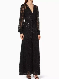 Evening Dress A-Line V-Neck Sequined Sash Social Party Dresses