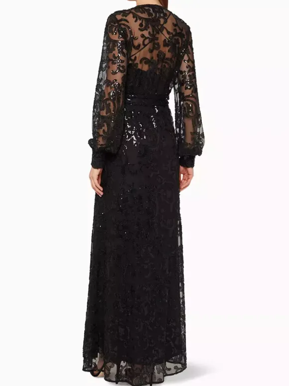 Evening Dress A-Line V-Neck Sequined Sash Social Party Dresses