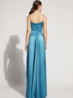 Evening Dress A-Line V-Neck Floor-Length Sleeveless Zipper Elastic Silk Like Satin Formal Party Dresses Free Customization