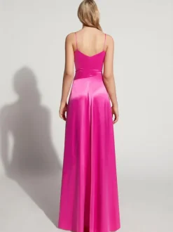 Evening Dress A-Line V-Neck Floor-Length Sleeveless Zipper Elastic Silk Like Satin Formal Party Dresses Free Customization