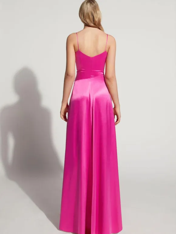 Evening Dress A-Line V-Neck Floor-Length Sleeveless Zipper Elastic Silk Like Satin Formal Party Dresses Free Customization