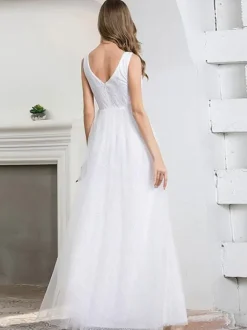 Evening Dress A-Line V-Neck Floor-Length Sleeveless Zipper Matte Satin Social Pageant Dresses