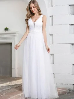 Evening Dress A-Line V-Neck Floor-Length Sleeveless Zipper Matte Satin Social Pageant Dresses