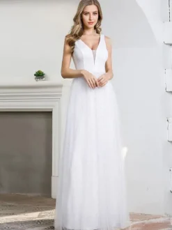 Evening Dress A-Line V-Neck Floor-Length Sleeveless Zipper Matte Satin Social Pageant Dresses