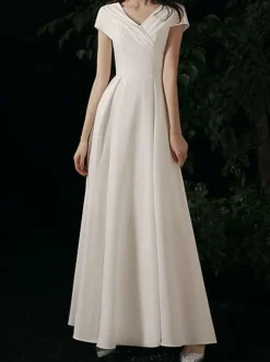 Evening Dress A-Line V-Neck Satin Fabric Floor-Length Social Party Dresses