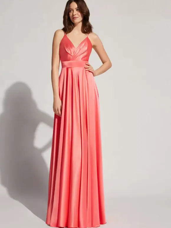 Evening Dress A-Line V-Neck Elastic Silk Like Satin Floor-Length Formal Party Dresses Free Customization