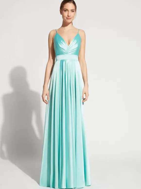 Evening Dress A-Line V-Neck Elastic Silk Like Satin Floor-Length Formal Party Dresses Free Customization