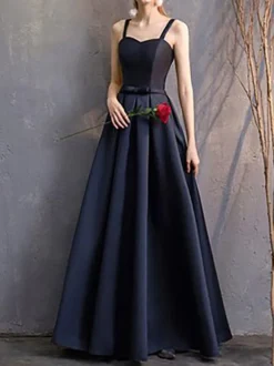 Evening Dress A-Line V-Neck Polyester Floor-Length Formal Party Dresses