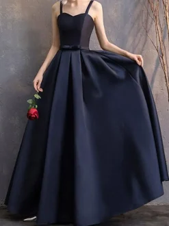 Evening Dress A-Line V-Neck Polyester Floor-Length Formal Party Dresses