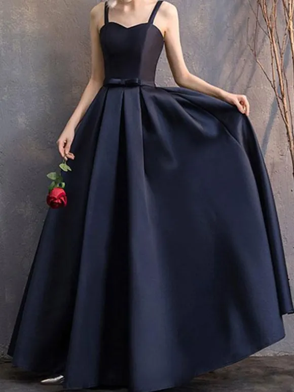 Evening Dress A-Line V-Neck Polyester Floor-Length Formal Party Dresses