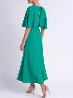 Evening Dress A-Line V-Neck Tea-Length Short Sleeves Backless Elastic Silk Like Satin Formal Party Dresses Free Customization