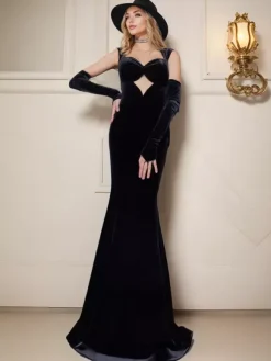 Evening Dress Ball Gown Sweetheart Neck Korean Velvet With Train Pleated Formal Party Dresses