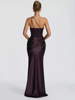 Evening Dress Designed Neckline Elastic Silk Like Satin Floor-Length Pleated Formal Party Dresses