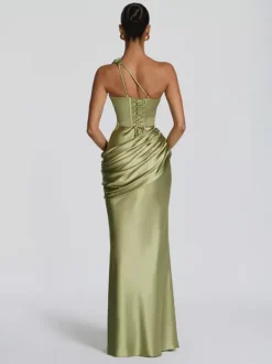 Evening Dress Designed Neckline Elastic Silk Like Satin Floor-Length Pleated Formal Party Dresses