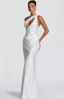 Evening Dress Designed Neckline Elastic Silk Like Satin Floor-Length Pleated Formal Party Dresses
