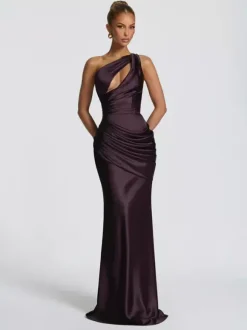 Evening Dress Designed Neckline Elastic Silk Like Satin Floor-Length Pleated Formal Party Dresses