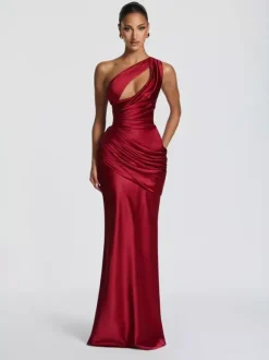 Evening Dress Designed Neckline Elastic Silk Like Satin Floor-Length Pleated Formal Party Dresses