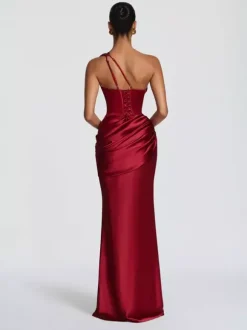 Evening Dress Designed Neckline Elastic Silk Like Satin Floor-Length Pleated Formal Party Dresses