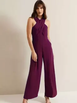 Evening Dress Jumpsuit Designed Neckline Ankle-Length Sleeveless Zipper Pleated Stretch Crepe Formal Party Dresses