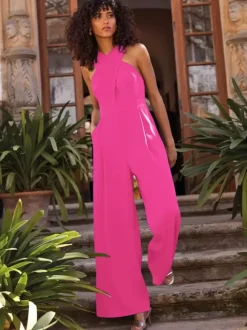 Evening Dress Jumpsuit Designed Neckline Ankle-Length Sleeveless Zipper Pleated Stretch Crepe Formal Party Dresses