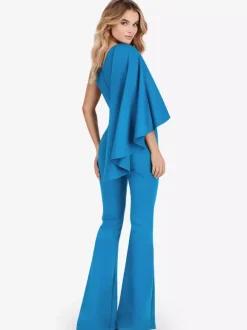 Evening Dress Jumpsuit One-Shoulder Floor-Length Sleeveless Zipper Stretch Crepe Formal Party Dresses