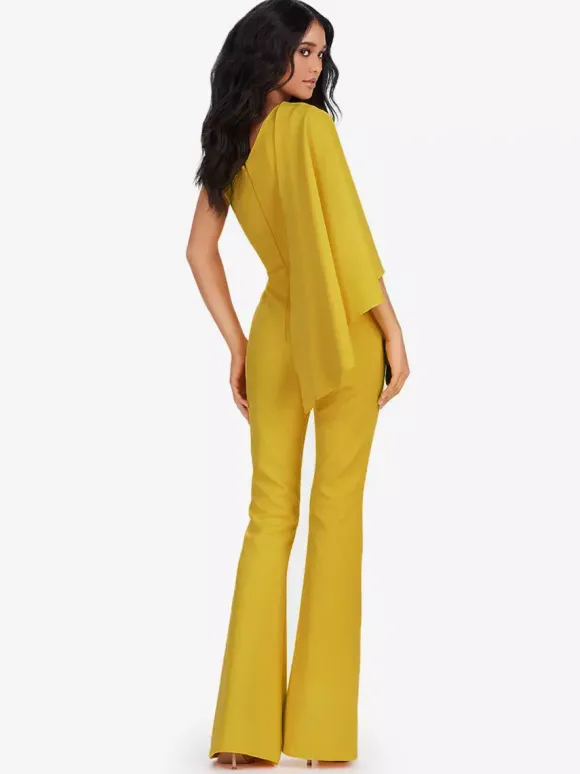 Evening Dress Jumpsuit One-Shoulder Floor-Length Sleeveless Zipper Stretch Crepe Formal Party Dresses