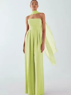 Evening Dress Jumpsuit Strapless Floor-Length Sleeveless Zipper Pleated Chiffon Formal Party Dresses