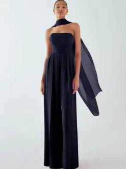 Evening Dress Jumpsuit Strapless Floor-Length Sleeveless Zipper Pleated Chiffon Formal Party Dresses