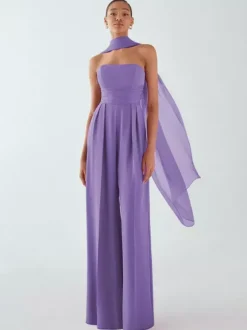 Evening Dress Jumpsuit Strapless Floor-Length Sleeveless Zipper Pleated Chiffon Formal Party Dresses