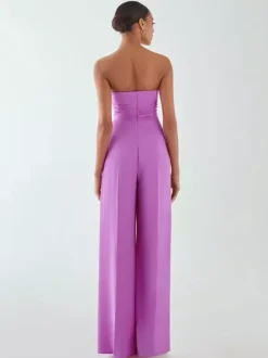 Evening Dress Jumpsuit Strapless Floor-Length Sleeveless Zipper Pleated Chiffon Formal Party Dresses