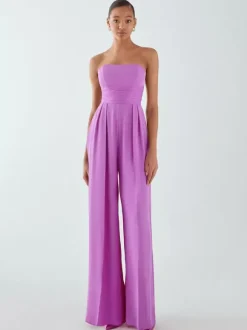 Evening Dress Jumpsuit Strapless Floor-Length Sleeveless Zipper Pleated Chiffon Formal Party Dresses