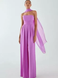 Evening Dress Jumpsuit Strapless Floor-Length Sleeveless Zipper Pleated Chiffon Formal Party Dresses