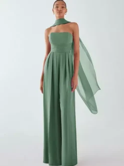 Evening Dress Jumpsuit Strapless Floor-Length Sleeveless Zipper Pleated Chiffon Formal Party Dresses