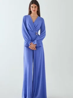 Evening Dress Jumpsuit V-Neck Floor-Length Sash Social Party Dresses