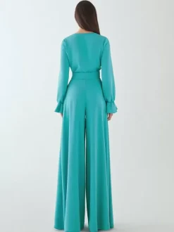 Evening Dress Jumpsuit V-Neck Floor-Length Sash Social Party Dresses
